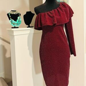 Burgundy colored, one the shoulder dress!